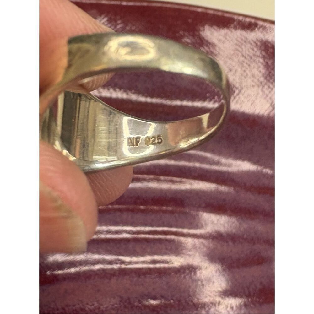Vintage STERLING SILVER PINK MOTHER OF PEARL STONE Inlay SIZE 8 - Picture 3 of 9